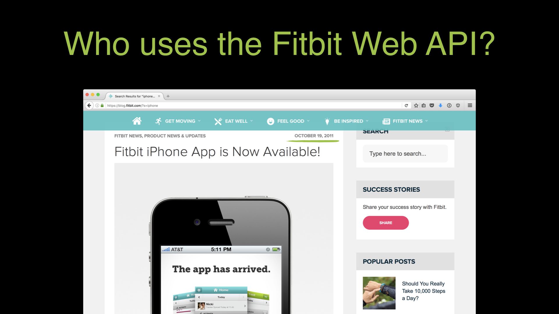 Screenshot of blog post announcing the Fitbit iPhone app