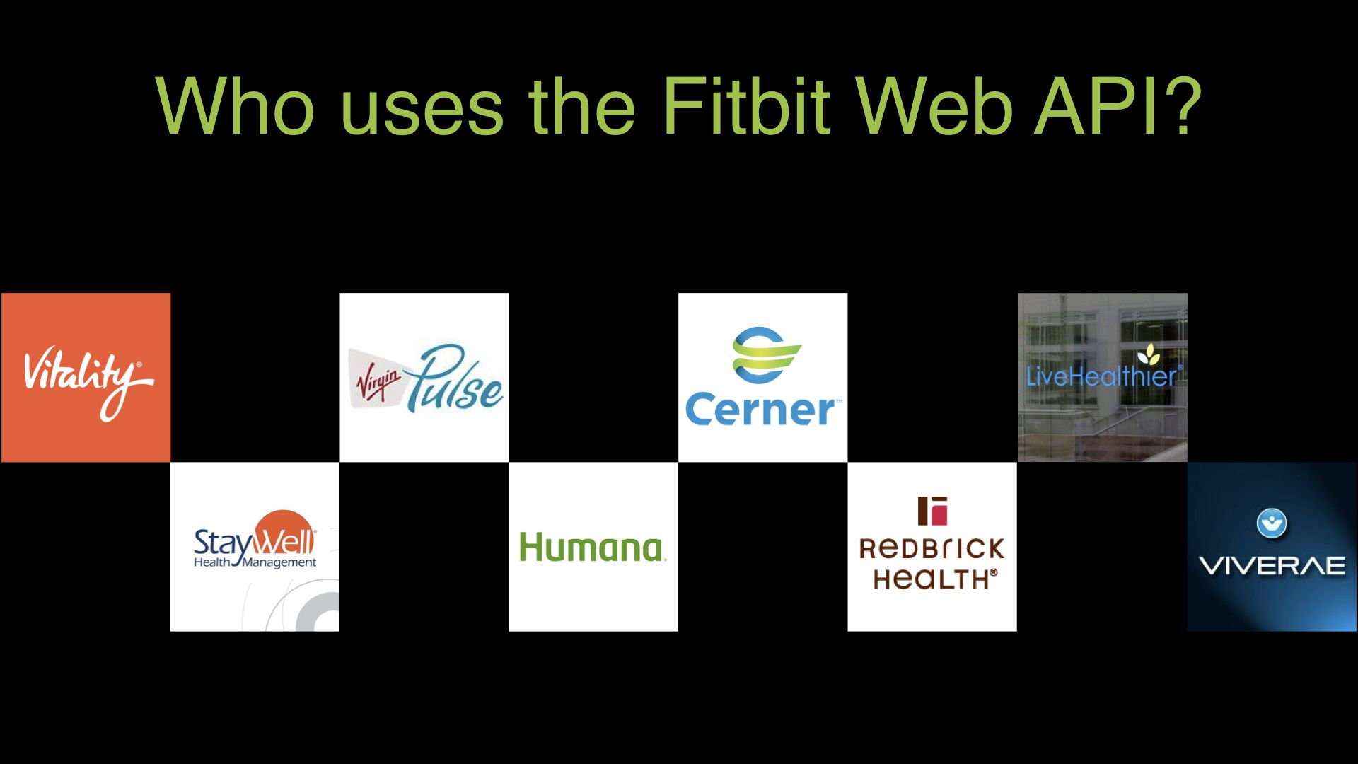 8 logos of companies providing corporate wellness programs: Vitality, StayWell, Virgin Pulse, Humana, Cerner, Redbrick Health, LiveHealthier, Viverae