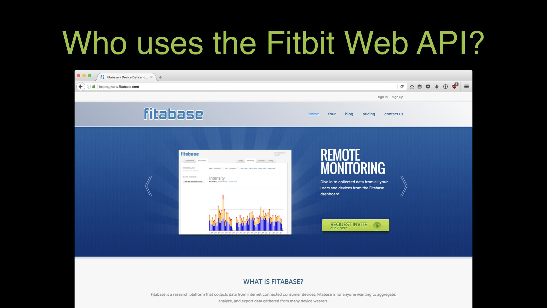 Screenshot of Fitabase marketing website