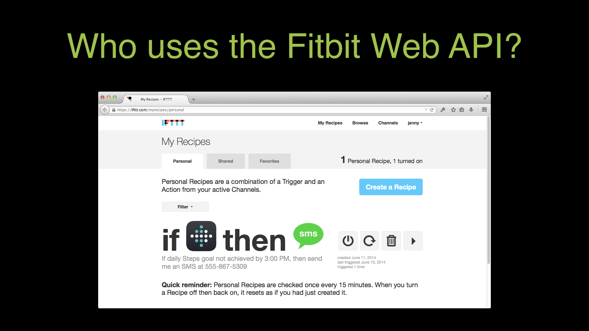 Screenshot of Fitbit channel on IFTTT