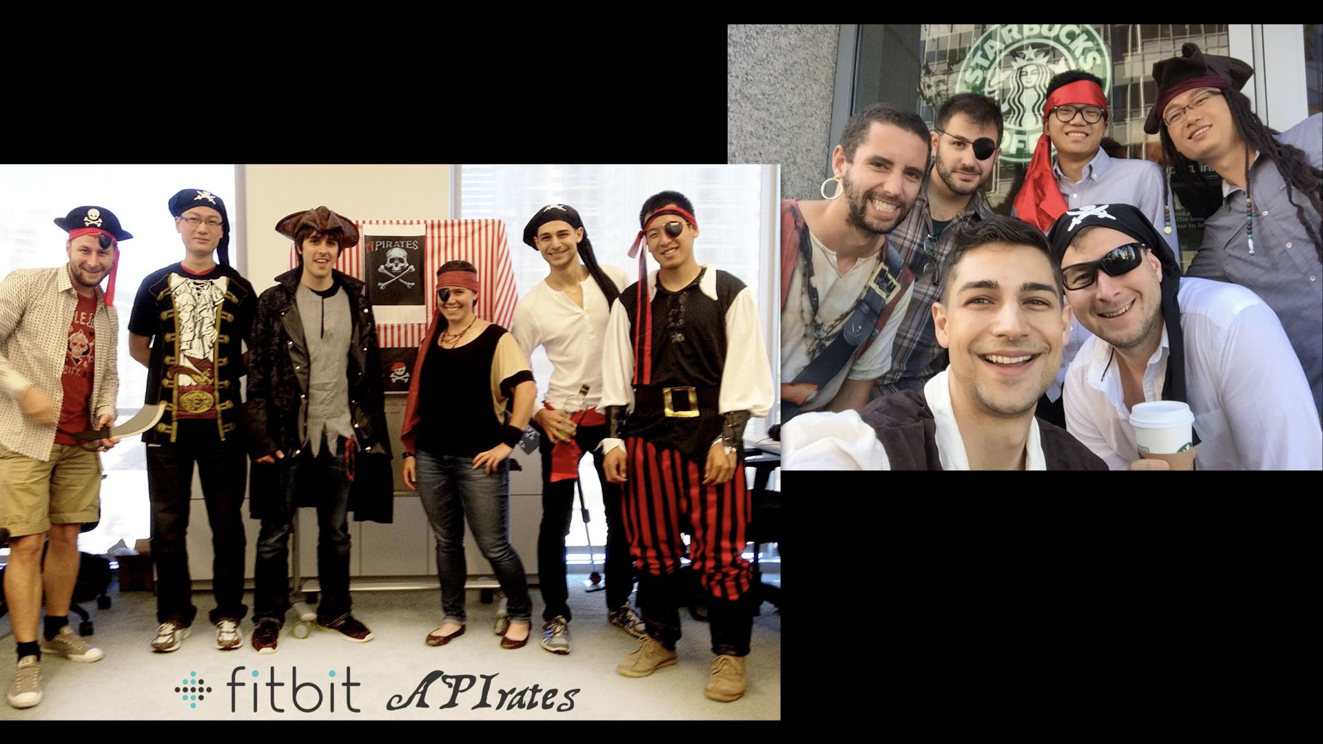 Group of people dressed as pirates in the Fitbit office: the APIrates.