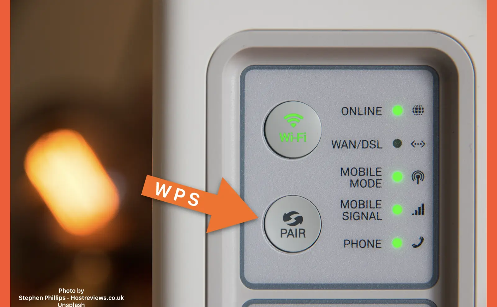 Arrow pointing to WPS button on a Wi-Fi router