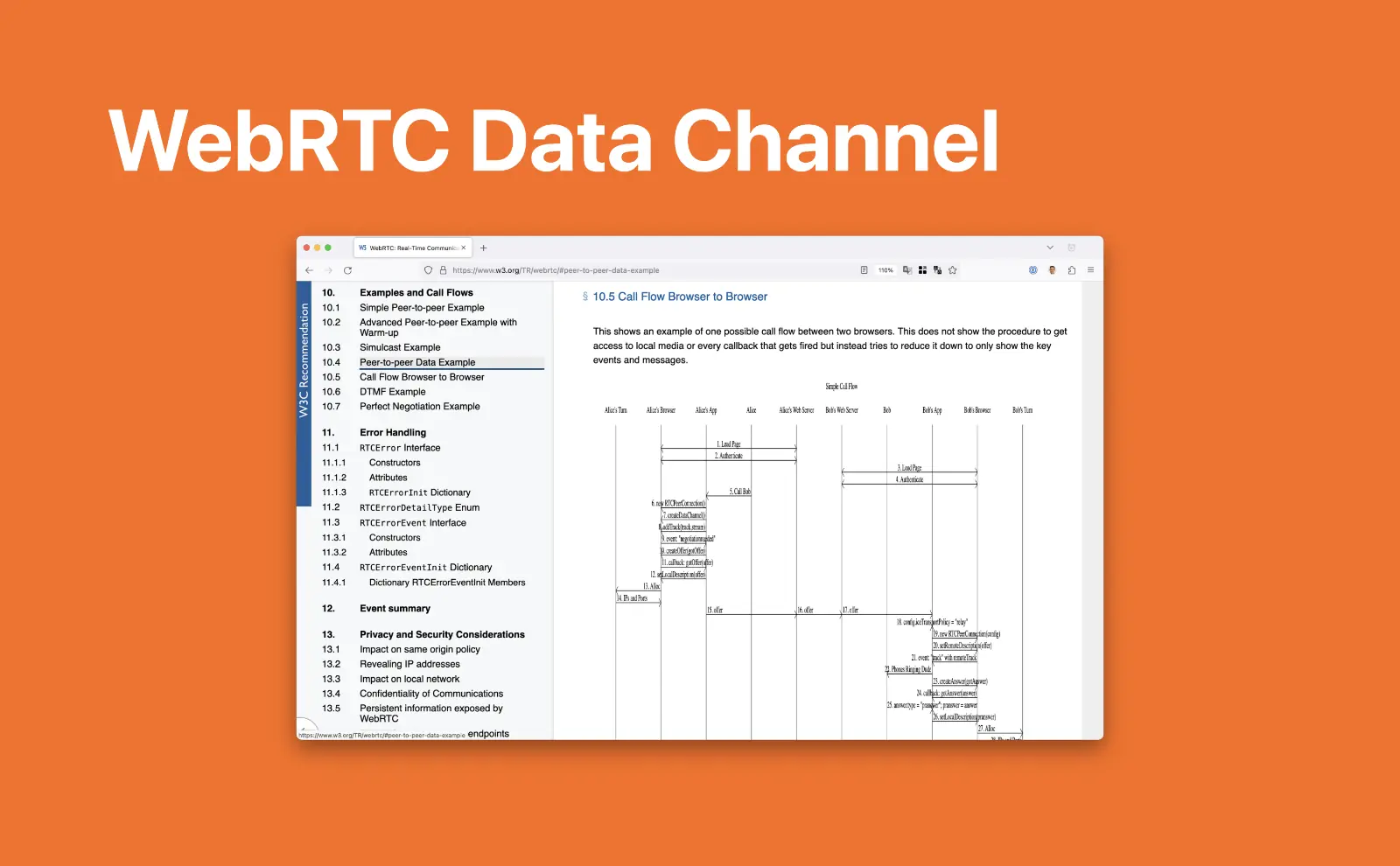 Screenshot of documentation for WebRTC Data Channel