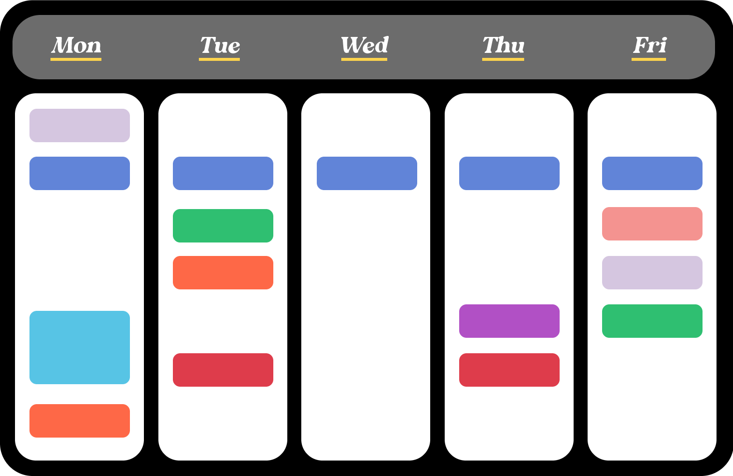 Calendar animation where meetings scheduled on meeting-free Wednesday are rescheduled to Tuesday and Thursday