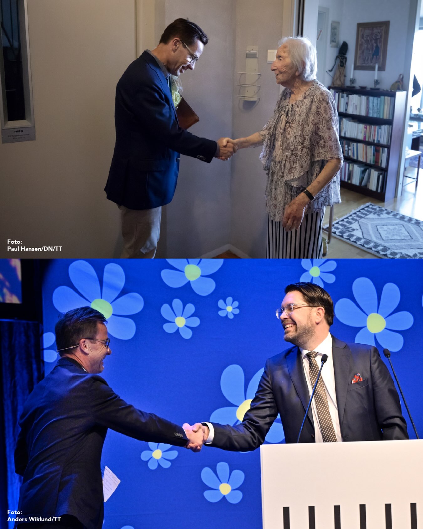 Top photo of Ulf shaking hands with Hédi. Bottom photo of Ulf shaking hands with Jimmie of SD